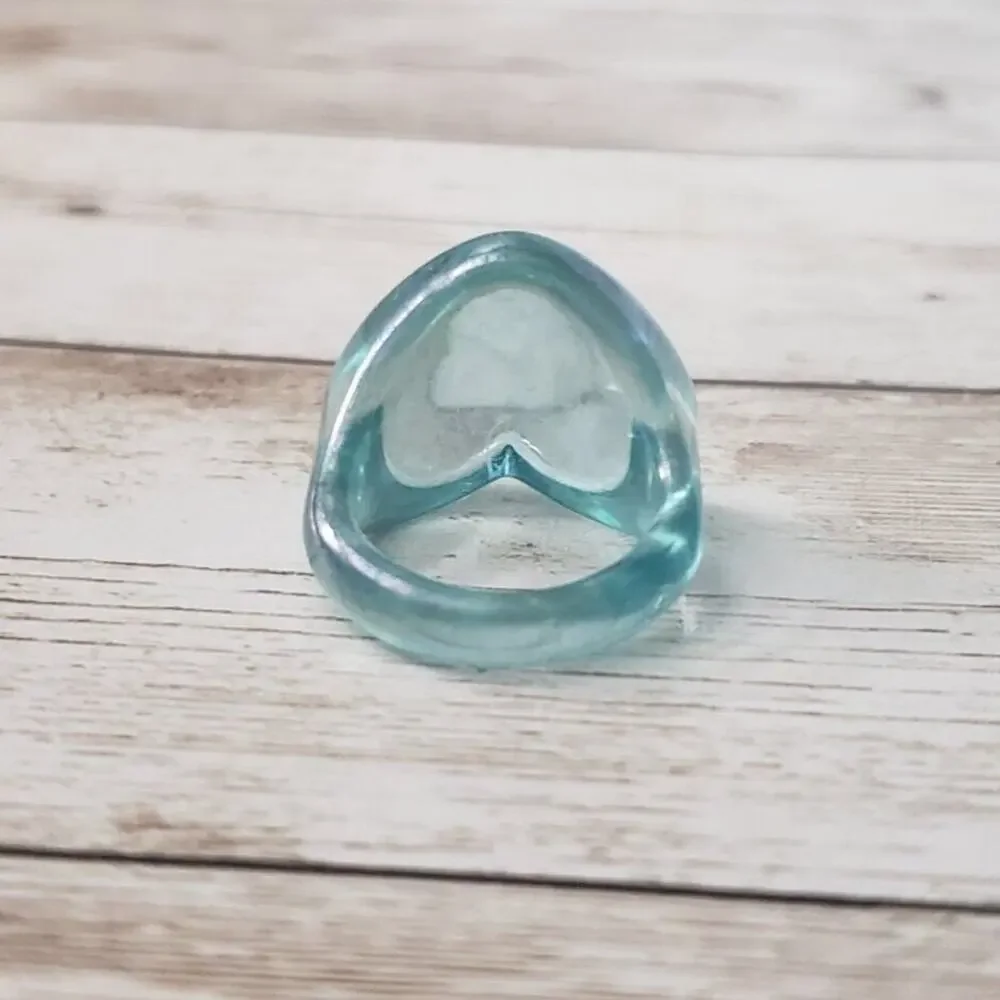 Lightly Iridescent Light Blue Heart Ring - Girls Ring